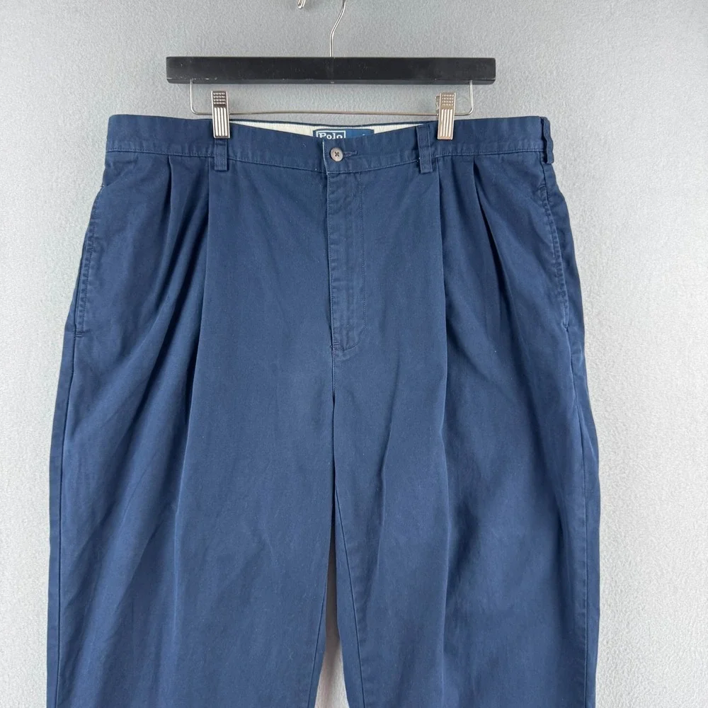 Vintage Polo Ralph Lauren Pants Mens 38x32 Blue Cotton Pleated Chino Trouser